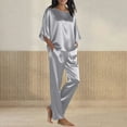 thumbnail image 2 of VBTAPA Womens Pajama Sets 2 Piece Satin Silky Sleepwear 3/12 Sleeve Shirt with Long Pajama Pants Set Soft PJ Loungewear Gray XXL, 2 of 6