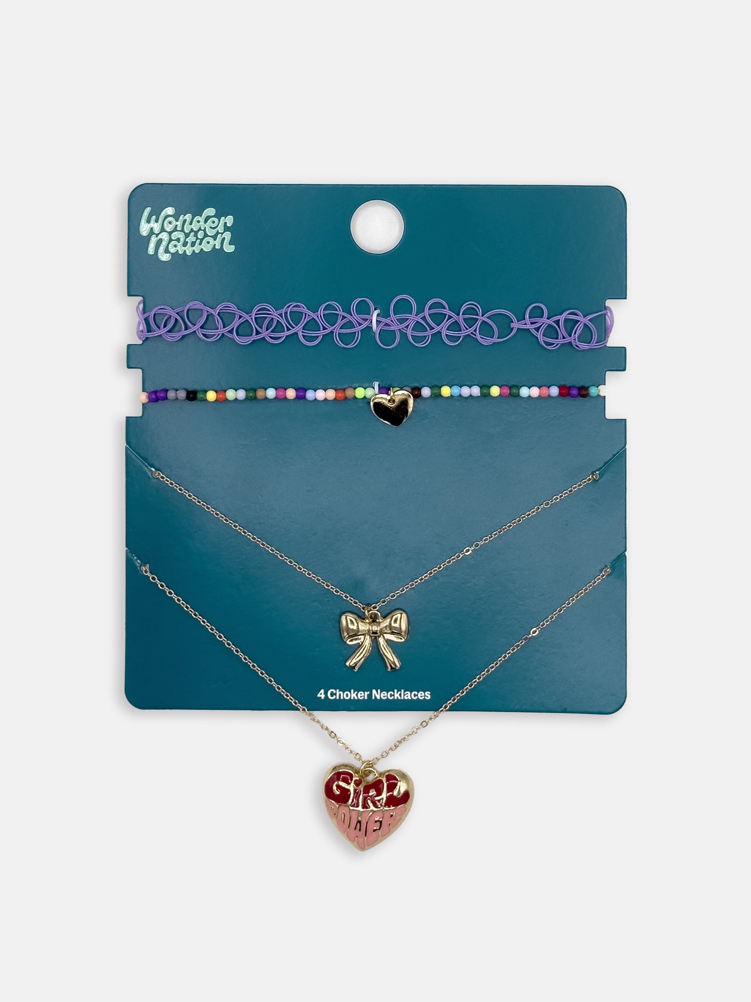 Wonder Nation 5 Pack "Girl Power" Necklace & Choker Set, Gold/Multi