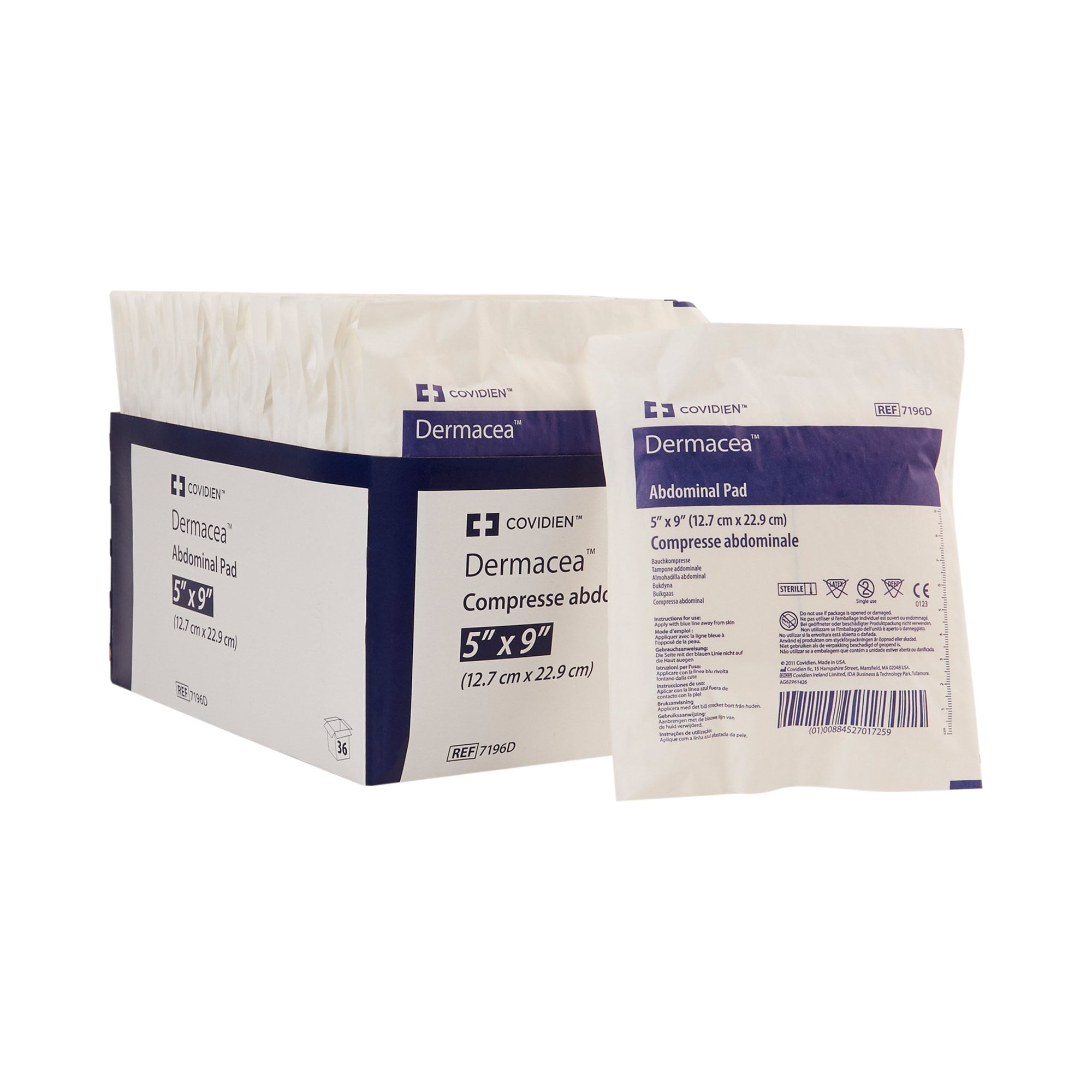 Dermacea Abdominal Pads 7196D, Sterile, 5 X 9 Inch, 36 Count