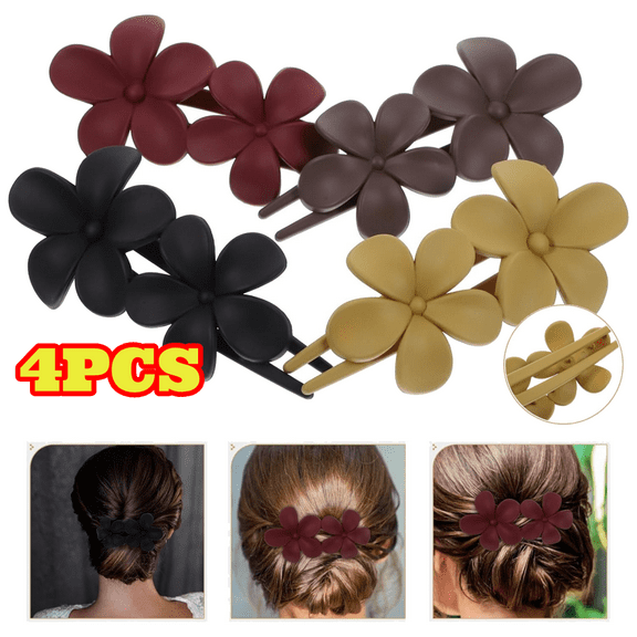 4pcs Flower Flat Hair Clips for Women, Non Slip Matte French Barrettes, Elegant Hair Accessories for Girls
