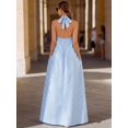 thumbnail image 2 of Blue And White Striped Halter Neck Maxi Dress For Women, 2 of 7