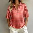 thumbnail image 2 of GigrtiJin Women's Short Sleeve T Shirts Striped V Neck Collared T Shirts Womens Casual Pull On Cropped Outdoor Tees with Button, 2 of 5