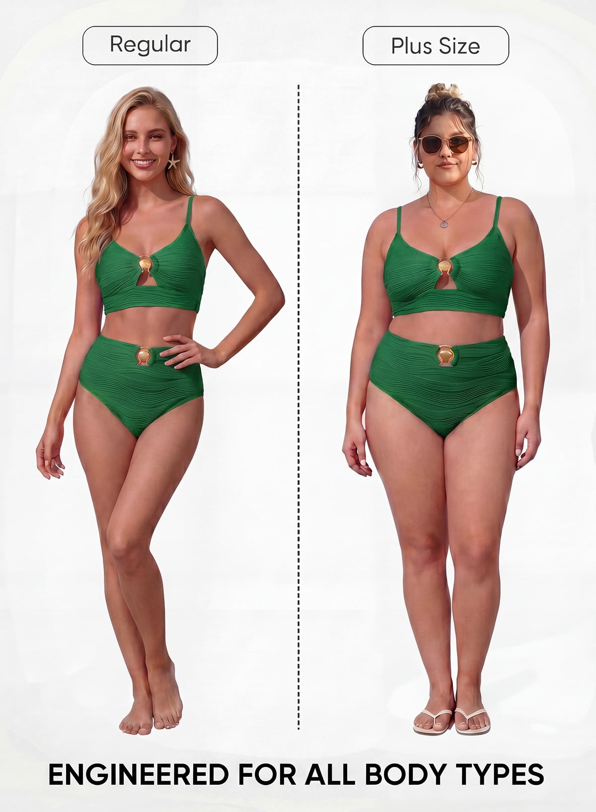 SHEWIN Swimsuit for Women 2 Piece Bathing Suits High Waist Bikini Sets Texture Swimming Suits Full Coverage Beach Essentials Green L