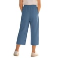 thumbnail image 6 of Atogsazn Kids Girls Linen Capris Childrens Casual Drawstring Wide Leg Cropped Pants Palazzo Boho Pant with Pockets Navy 13-14 Years Fashion, 6 of 8