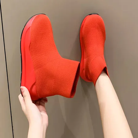 

Women‘s Ankle Boots Flying Woven Thick Soled Sock Boots Lightweight And Fashionable