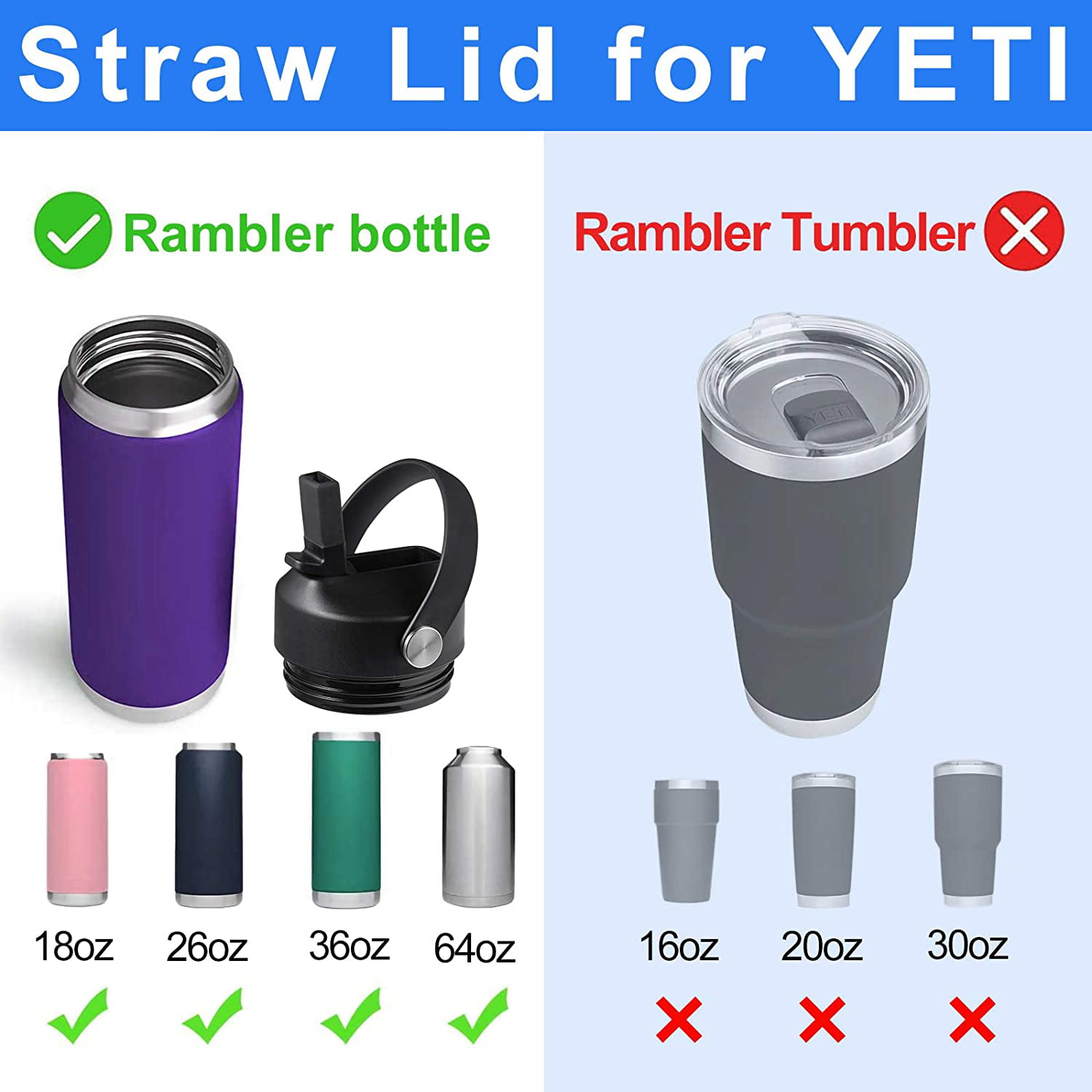 KMN Straw Lid for Yeti Rambler 18 26 36 64 oz,Replacement Straw Cap for Yeti 18oz 26oz 36oz 64oz Rambler Lid with Straws and Soft Handle