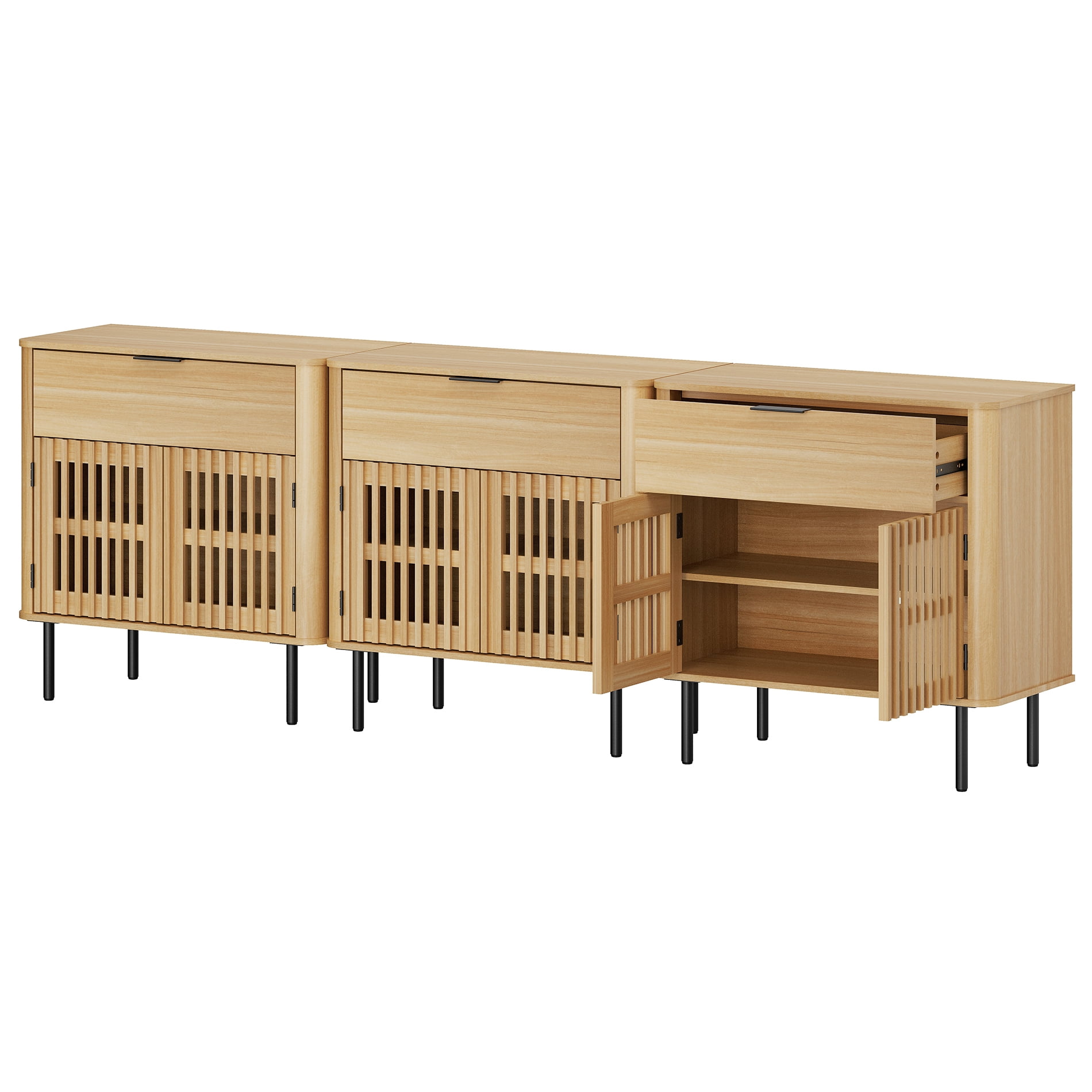 94.5" Wood TV Stand for TVs up to 100", Entertainment Center with Storage Shelves, Oak