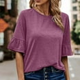 thumbnail image 3 of Mrat Women's Summer Flag Shirt Womens Long Sleeve Round Neck Sleeveless Tunic Tops for Womens Cousins Beach Sweat Saree Blouses for Womens Purple L, 3 of 6