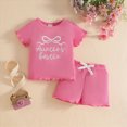 thumbnail image 2 of KPOPLK Infant Baby Girl Summer Outfits 2Pcs Set Short Sleeve Flower Embroidery Tee Top Casual Denim Shorts Clothes(9-12 Months,Hot Pink), 2 of 7