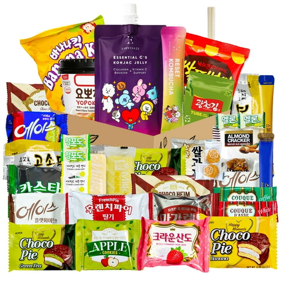 Korean Snack Box 38 Count - Variety of Individually Wrapped Korean Snacks with Chips, Sweets and Tteokbokki for Kids,  College Students and Adults. Gift Box for K-Food Lovers - Journey of Korea