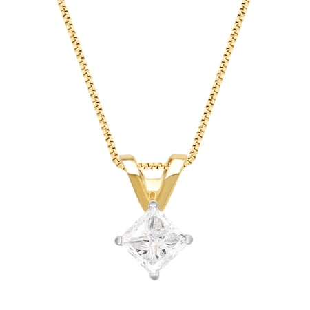 Arista 3/4 ct Princess Diamond Women's Pendant with Box Chain in 14K Yellow Gold , 18" (J, I2-I3)