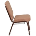 thumbnail image 3 of (10 PACK) 18.5'' Wide Caramel Fabric Church Chair with Book Rack and Copper Vein Frame - Multipurpose Stackable Office Side Chair, 3 of 7