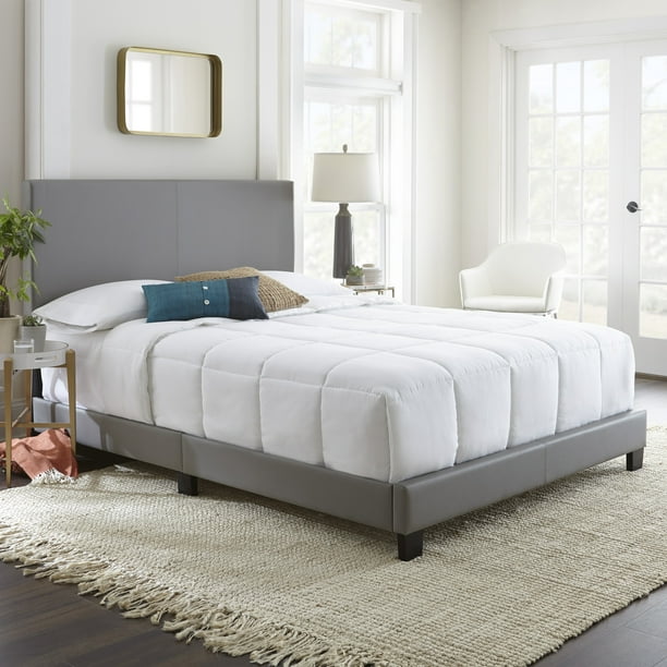 Premier Sutton Upholstered Faux Leather Platform Bed Frame, Twin, Gray ...