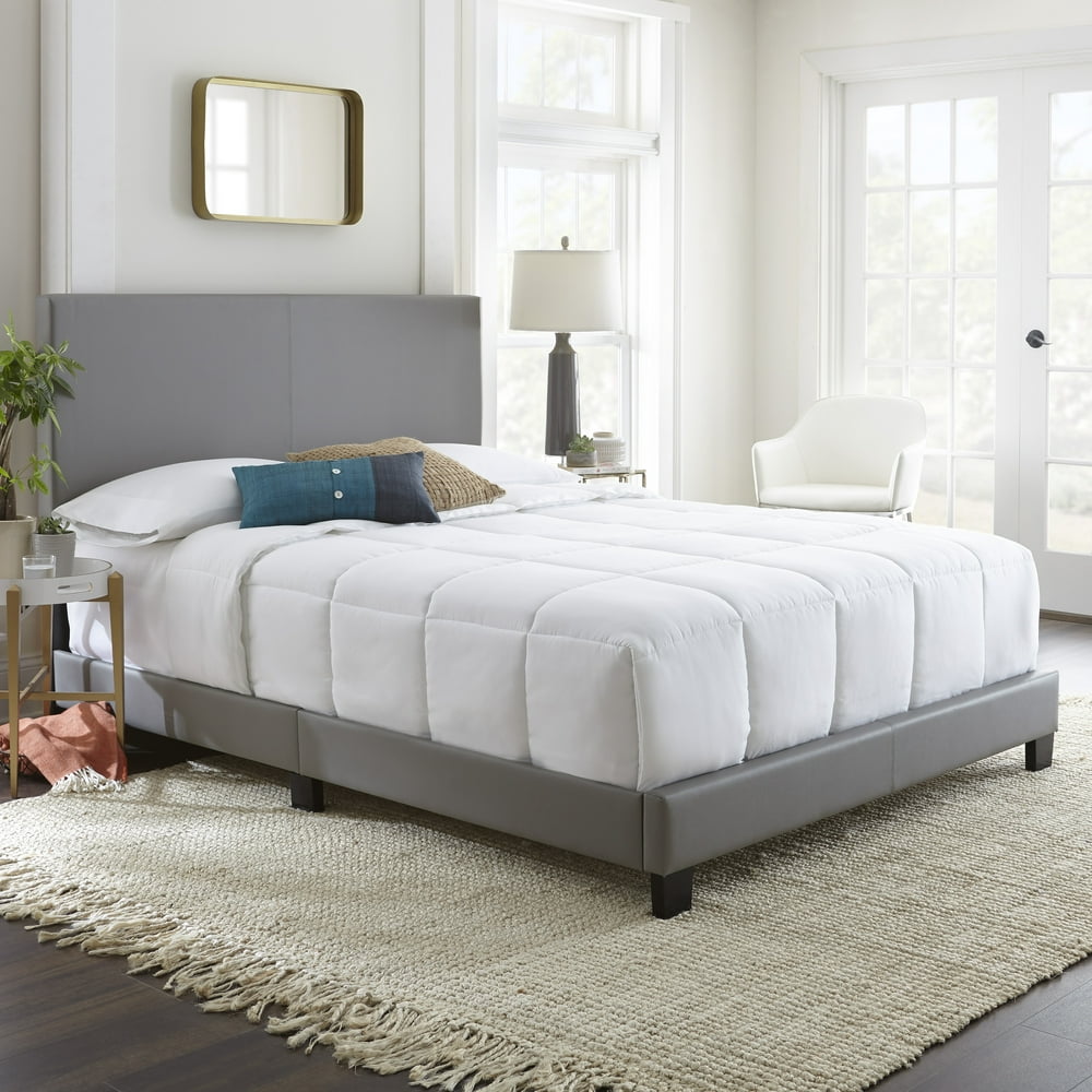 Premier Sutton Upholstered Faux Leather Platform Bed Frame, Twin, Gray