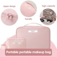 thumbnail image 6 of Pack of 2 cosmetic bags, double layer waterproof make-up bag, portable make-up bag, toiletry bag make-up bag set, travel bag make-up, make-up bag organizer for women and girls(Pink), 6 of 7