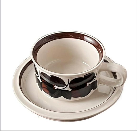 Retro coffee cup, ceramic cups and saucers, porcelain cup with handle, 250ml cup, afternoon tea, ceramic cup and saucer, for coffee, tea, birthday breakfast