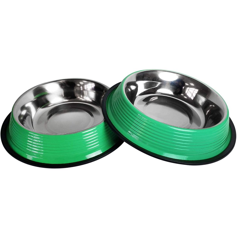 American Pet Supplies Dog Bowls, Set of 2 Non Skid & Non Tip Colored Stainless Steel Bowls for