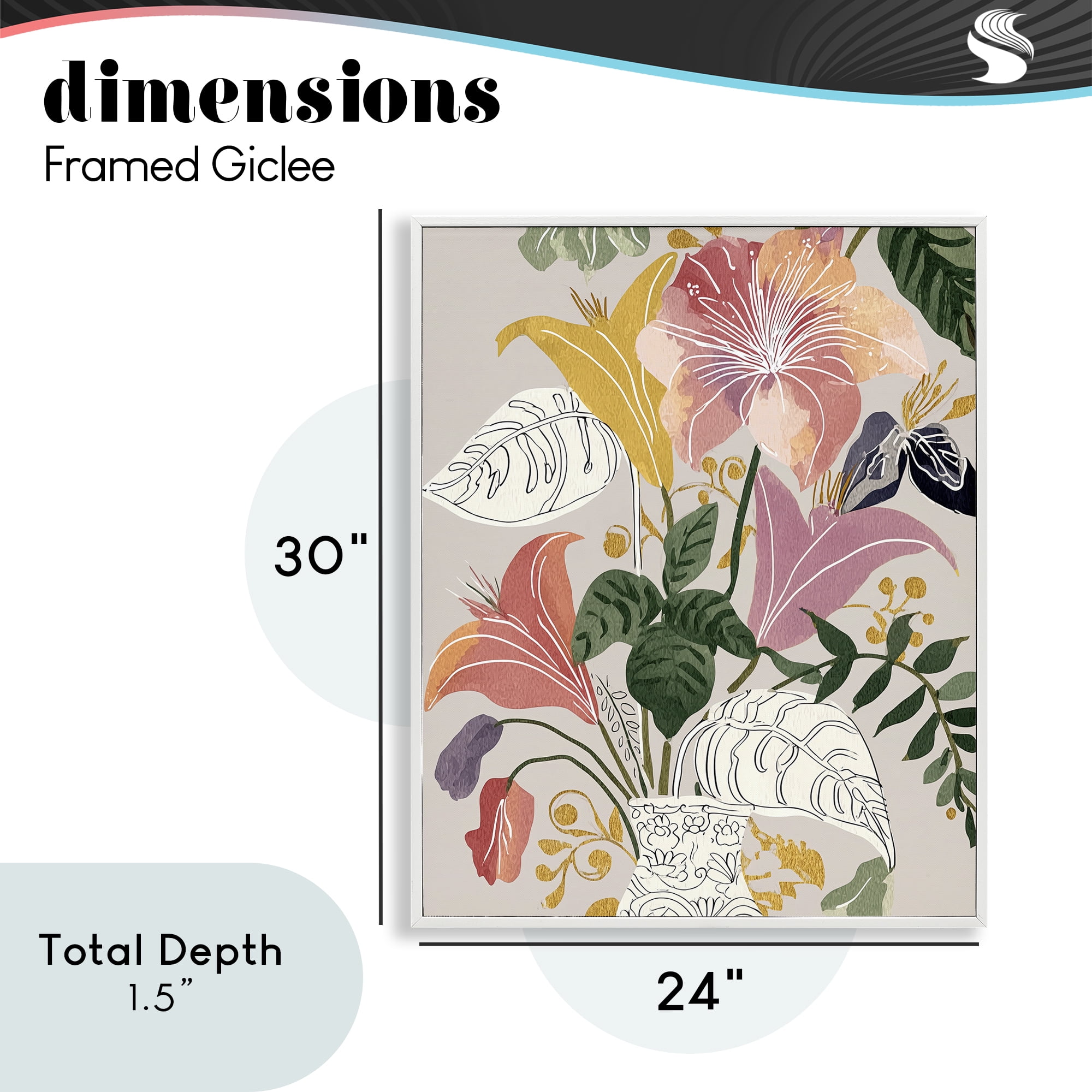 Playful Flower Bouquet White Framed Giclee Art, design by Annabelle Hall