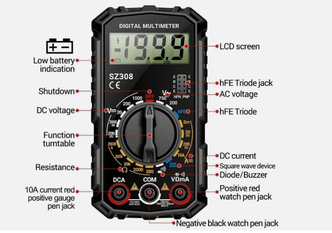 Digital Multimeter LCD AC/DC Voltmeter Ammeter Ohmmeter – Electrical Voltage Tester with Test Leads, Portable Handheld Circuit Meter