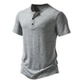 thumbnail image 2 of JUUYY Men's Three Buttons Round Neck Pullover T Shirt Summer Fashion Casual Comfy Stretch Sports Solid Color Slim Fit Short Sleeve Henley Shirts Gray XXL, 2 of 7