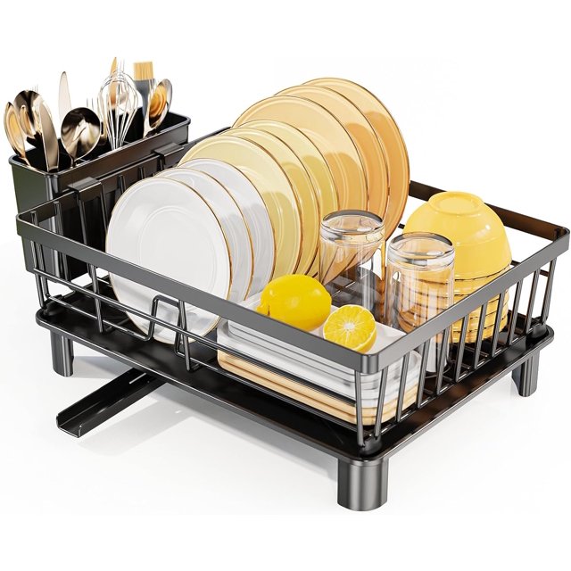 HELIAHOO Dish Drying Rack with Drainboard, Stainless Steel Dish Rack for Kitchen Counter, Detachable Dish Drainer Organizer Shelf with Utensil Holder Set, Small AZ83-27557