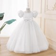 thumbnail image 6 of LEKWK Girls Bow Princess Dress Sequin Puff Short Sleeve Tulle Tiered Pageant Gown Ruffle Cute Dress for Flower Girl Wedding Birthday Party 3-14Y, 6 of 8