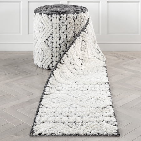 Well Woven Custom Size Runner - Choose Your Length - Eliana Dark Grey White High-Lo Textured 27 Inches Wide x 10 Feet Long Runner Rug (27" x 10' Runner)