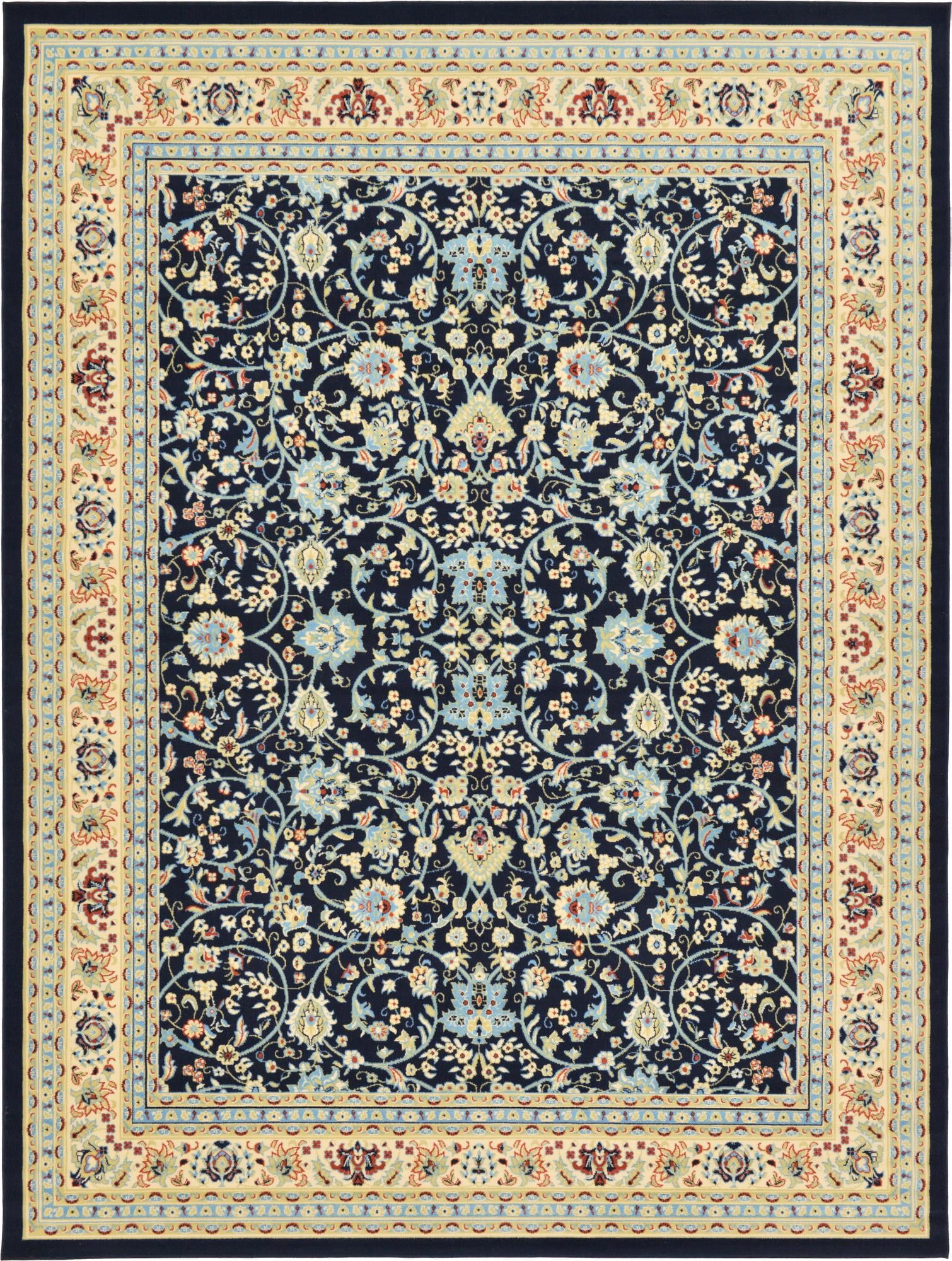 Navy Blue/Ivory 8' x 10' Reversible Washable Synthetic Rug