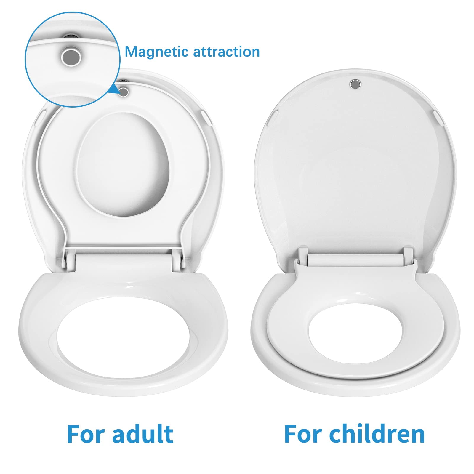 Commercial Elongated Toilet Seat with Built-In Potty Training, Soft Quiet-Close Lid, Magnetic Non-Slip, Easy Install & Clean, White/Biscuit – For Public Restrooms