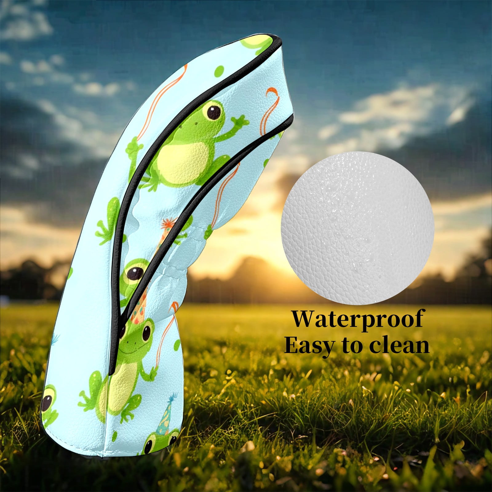 Golf Head Covers for Woods and Driver Waterproof Leather Golf Club Head Covers for Women Men Golf Driver Fairway Wood Headcover Party Hat Frog Seamless Pattern