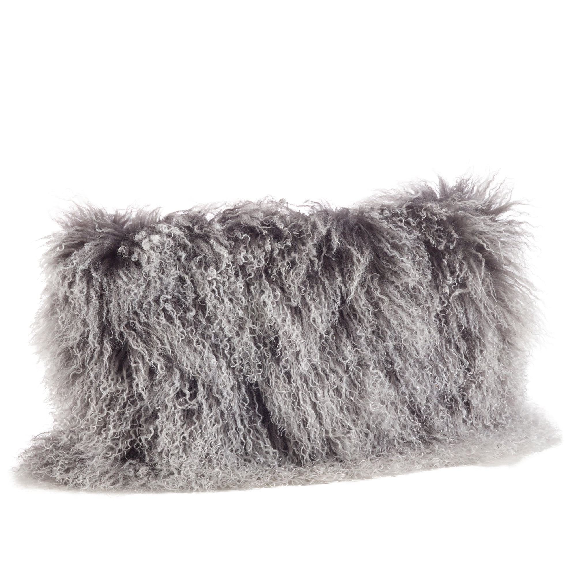 Charcoal Color Genuine Mongolian Real Lamb Fur Decorative Throw Pillow Polyester Filled, 12" X