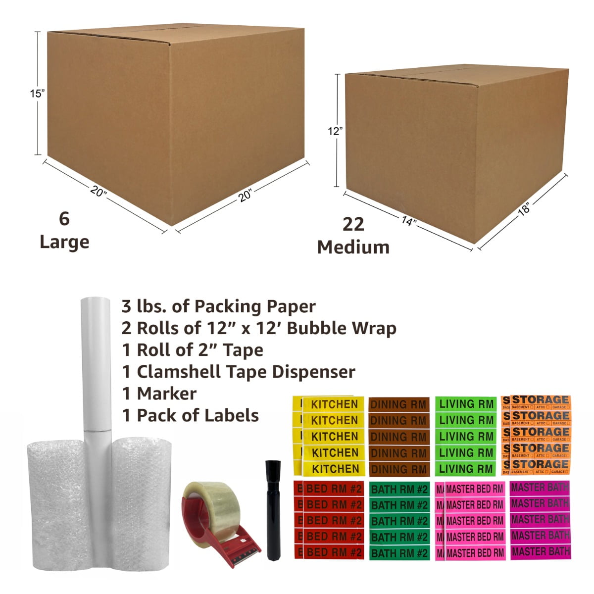 uBoxes Moving Boxes - 2 Room Bigger Smart Moving Kit - 28 Boxes ,Tape, & more
