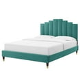 thumbnail image 1 of Platform Bed Frame, King Size, Velvet, Teal Blue, Modern Contemporary Urban Design, Bedroom Master Guest Suite, 1 of 10