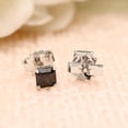 thumbnail image 4 of Meera Jewels 925 Silver Square Cut Black Stone & CZ Minimalist Stud Earrings For Him & Her, 4 of 6