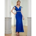 thumbnail image 4 of ANGEL FASHIONS Women Deep V Neck Beading Maxi Evening Gown Small, 4 of 7