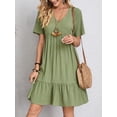 thumbnail image 2 of Vintage Solid Dress Women Summer Short Sleeve V Neck Short Dresses Fashion Casual Loose High Waist Beach A-Line Dress VestidosXL&China Gao Jinjia LED, 2 of 2