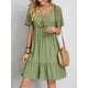 thumbnail image 2 of Vintage Solid Dress Women Summer Short Sleeve V Neck Short Dresses Fashion Casual Loose High Waist Beach A-Line Dress VestidosS&China Gao Jinjia LED, 2 of 2
