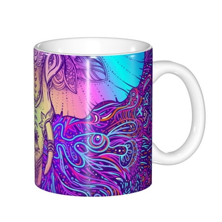 

Zeuib Elephant in Tribal Style Ceramic Coffee Mug with Large Handle，Modern Reactive Glaze Dishwasher & Microwave Safe – Perfect for Home Office Café Gift-Ready