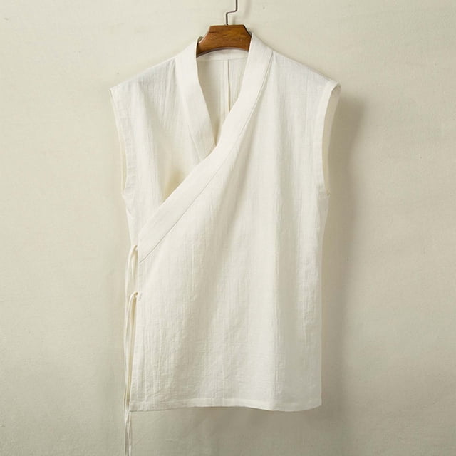 HUITKMM Men Tank Top Men's Solid Color Fashion Straps Japanese Men's Linen Men's Cloth