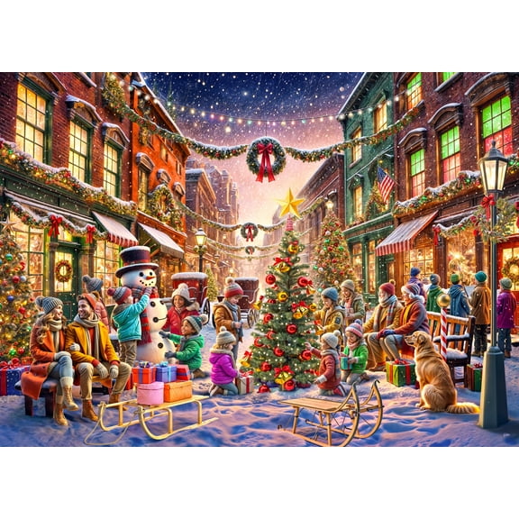 Downtown Christmas Jigsaw Puzzle 1000 Piece by Vermont Christmas Company - Jigsaw Puzzles with Randomly Shaped & Interlocking Pieces - 26 5/8" x 19 1/4"