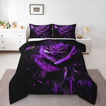 Homewish Valentine'S Day Rose Full Size Comforter Sets,Romance Flower Floral Bedding Comforter Set,Purple Sequin Print Bedding Sets For Men Women,Luxury Bedroom Decor Reversible,3 Pieces