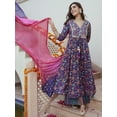 thumbnail image 3 of Janasya Women's Purple Cotton Embellishe Printed Dress with Flared Palazzo and Dupatta, 3 of 5