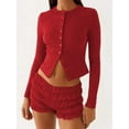 thumbnail image 4 of Blusas de Larga para Mujer, Cárdigan Ligero de Otoño, Camisetas para Salir, Blusas Acanaladas con Botones, Lindas y A Rojo XL, 4 of 9