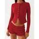 thumbnail image 4 of Blusas de Larga para Mujer, Cárdigan Ligero de Otoño, Camisetas para Salir, Blusas Acanaladas con Botones, Lindas y A Rojo M, 4 of 9
