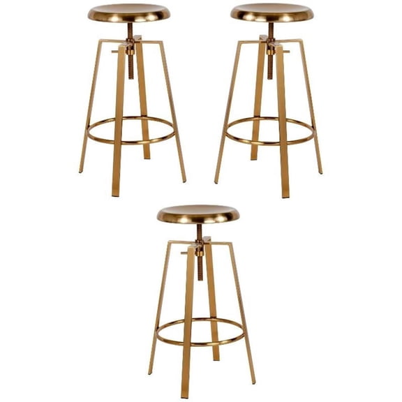 Home Square Toledo Metal Adjustable Bar Stool in Gold - Set of 3