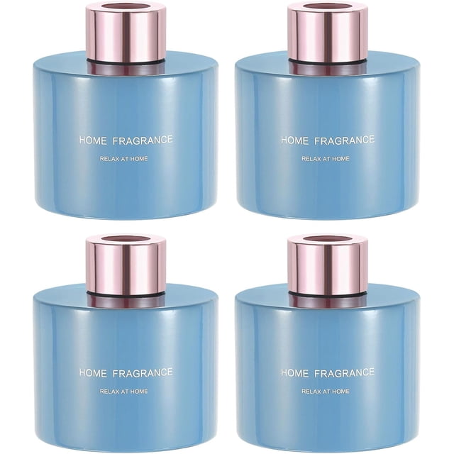 HARFINGTON 4pcs Empty Glass Diffuser Bottle 140ml/4.7oz Refillable Fragrance Accessories Aromatherapy Jar Container for Replacement Reed Diffuser DIY Home Bathroom Blue with Gold Tone Cap