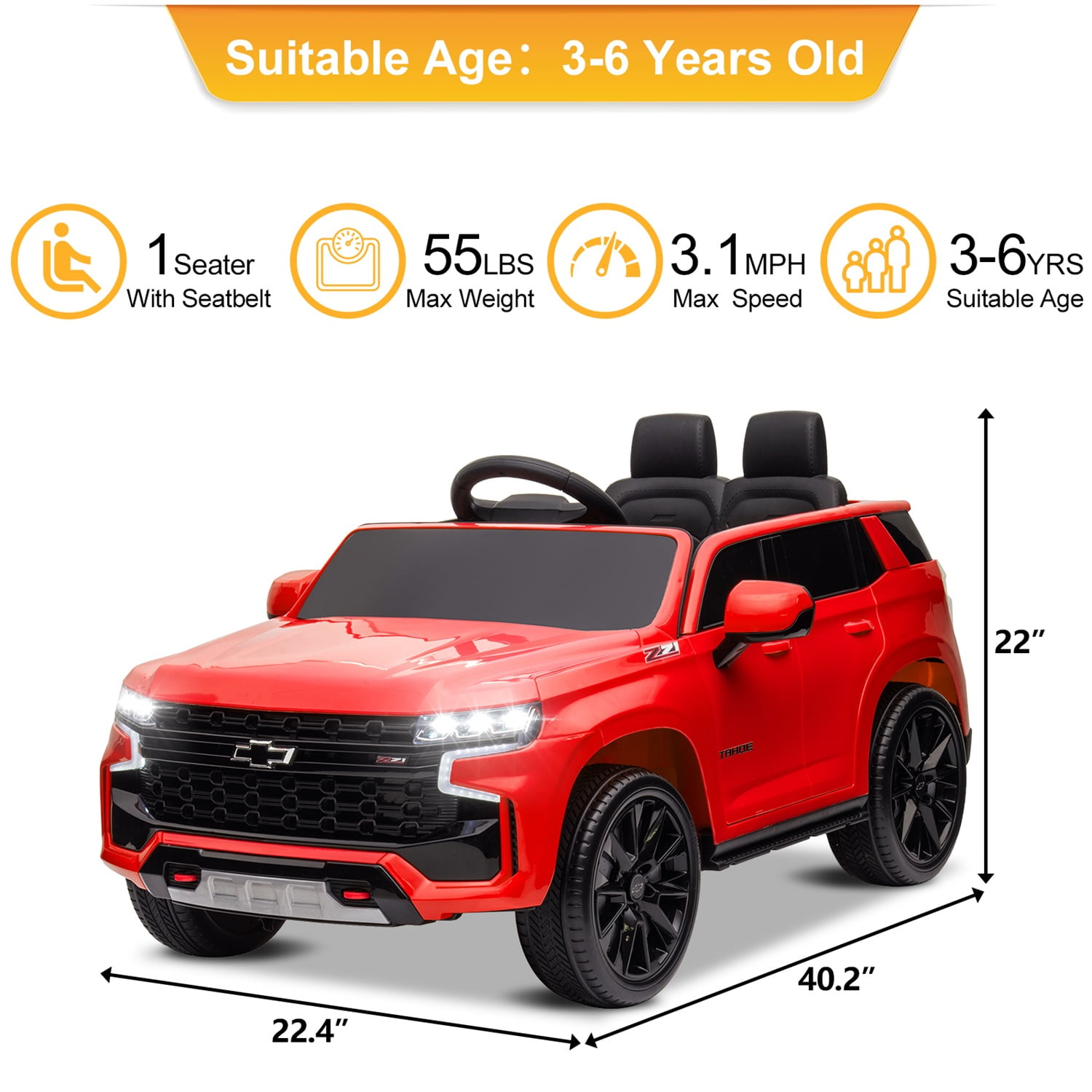 CIPACHO Licensed Chevrolet 12V Ride On, Electric Kids Car Toys with 2.4G Remote Control Dual Drive SUV, Red CIPACHO Licensed Chevrolet 12V Ride On, Electric Kids Car Toys with 2.4G Remote Control Dual Drive SUV, Red