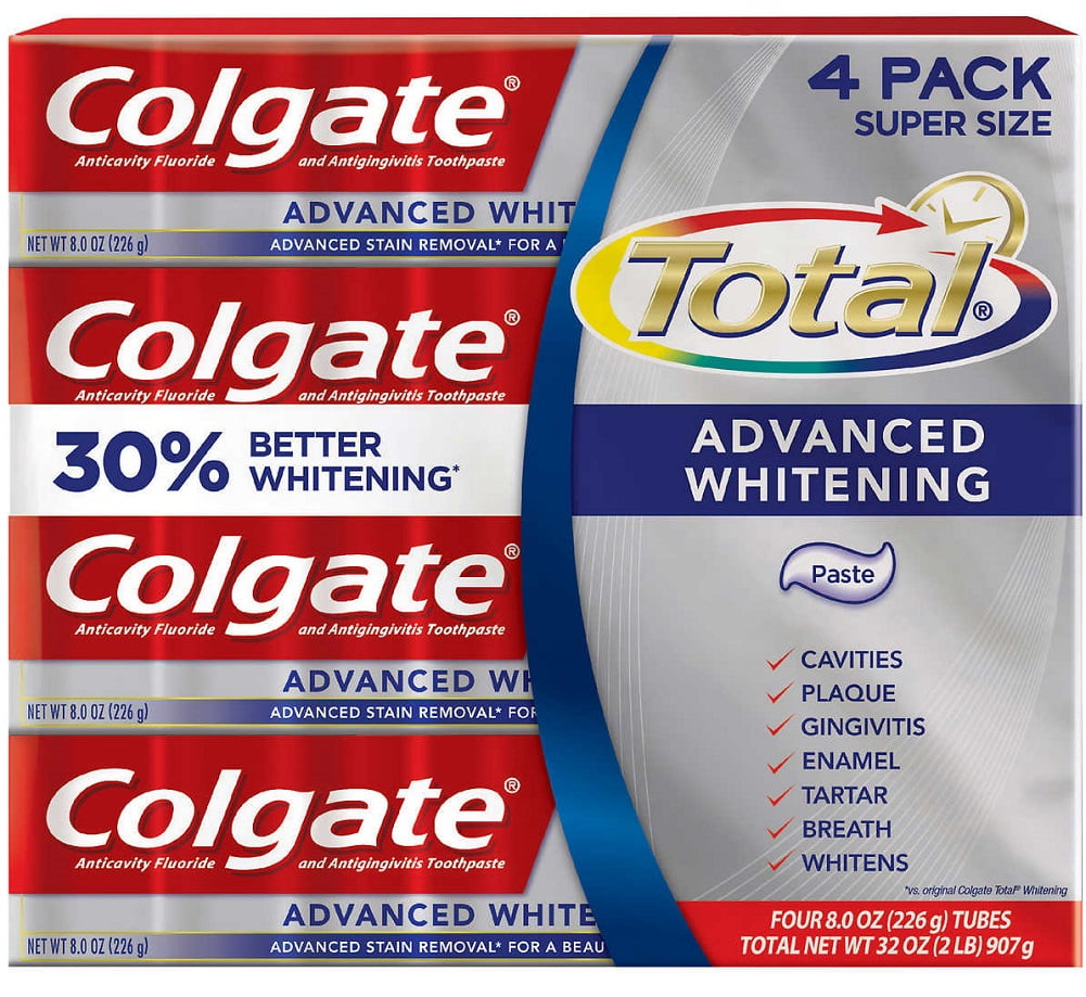 Colgate Total Advanced Whitening Toothpaste 8oz 226g 4pack Walmart