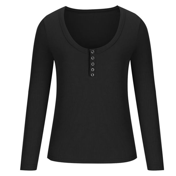 zanvin Women Long Sleeve Shirt Scoop Neck Tops Slim Fit Basic Top Thermal  Undershirts Base Layer Tee,Black,XL 
