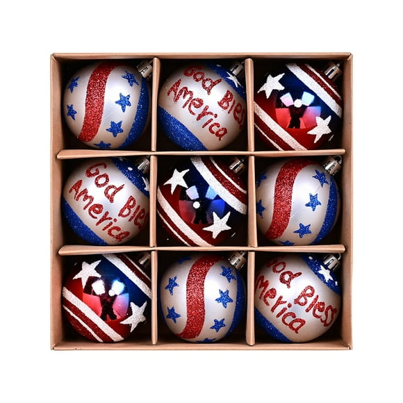Red White and Blue Decorations Independence Day 6Cm-9 Piece Electroplating Hand-Painted Red, White and Blue Sky Decoration Independence Day Decorations